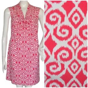 TOMMY BAHAMA Dress, S, Drape Neck, Sleeveless, Red/White poly, Summer